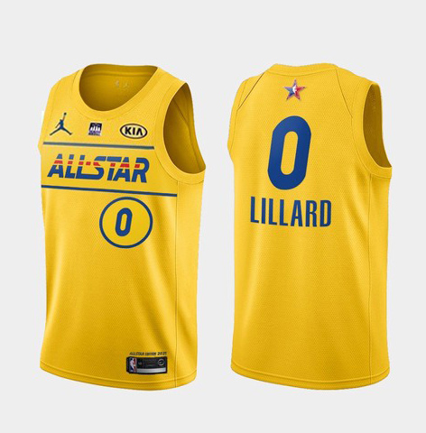 Men's 2021 All-Star #0 Damian Lillard Yellow NBA Western Conference Stitched Jersey